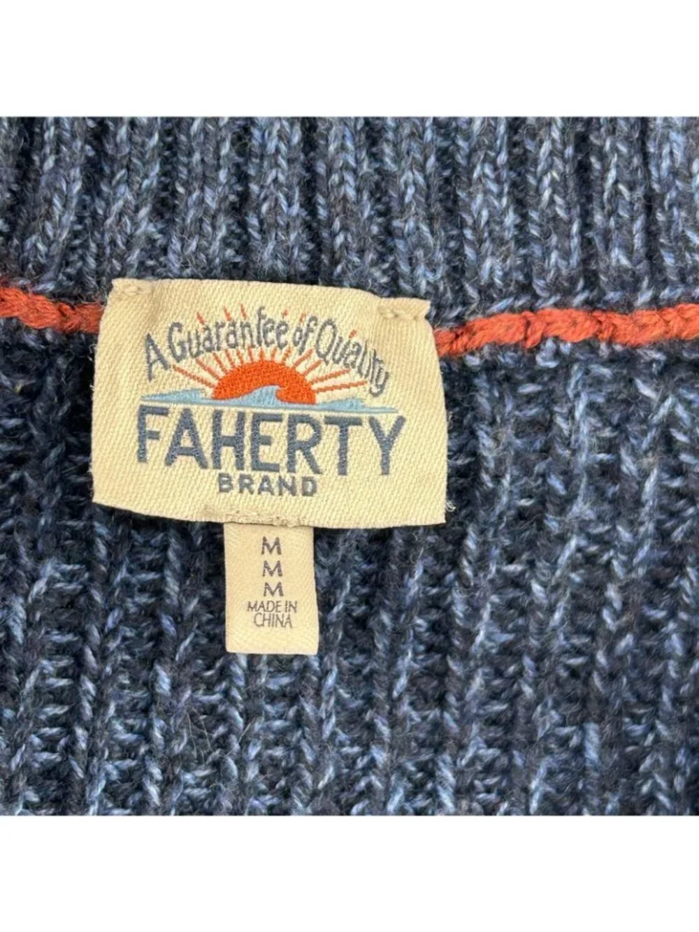 Faherty Sweater Men's Medium Blue Knit Crewneck Organic Cotton & Cashmere Blend